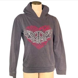 Hybrid Tees Peace Please Gray Hoodie Sweatshirt Sz M Pink White Graphic #247H